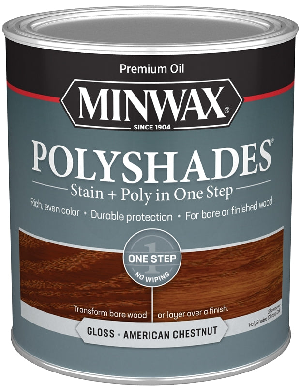 Minwax PolyShades 614750444 Polyurethane, Gloss, Liquid, American Chestnut, 1 qt Can