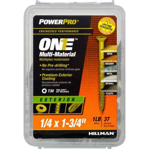 HILLMAN POWERPRO ONE 1/4 in. X 1-3/4 in. L Star Flat Head Coarse Multi-Material Screw