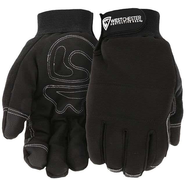 West Chester 96580/L Work Gloves, L, Hook and Loop Cuff, Polyester, Black