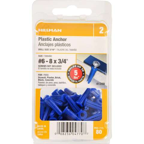 HILLMAN .138 in. D X 3/4 in. L Plastic Flat Head Conical Anchor 80 pk, Pack of 5