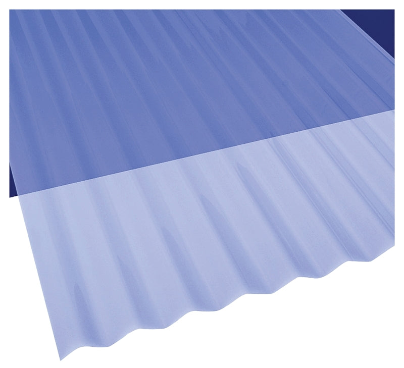 Sun N Rain 106633 Corrugated Roofing Panel, 12 ft L, 26 in W, 0.032 in Thick Material, PVC, Clear Blue, Pack of 10