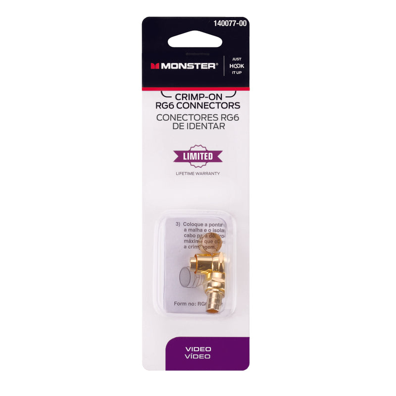 Monster Just Hook It Up Crimp-On RG6 Coaxial Connector 2 pk, Pack of 6