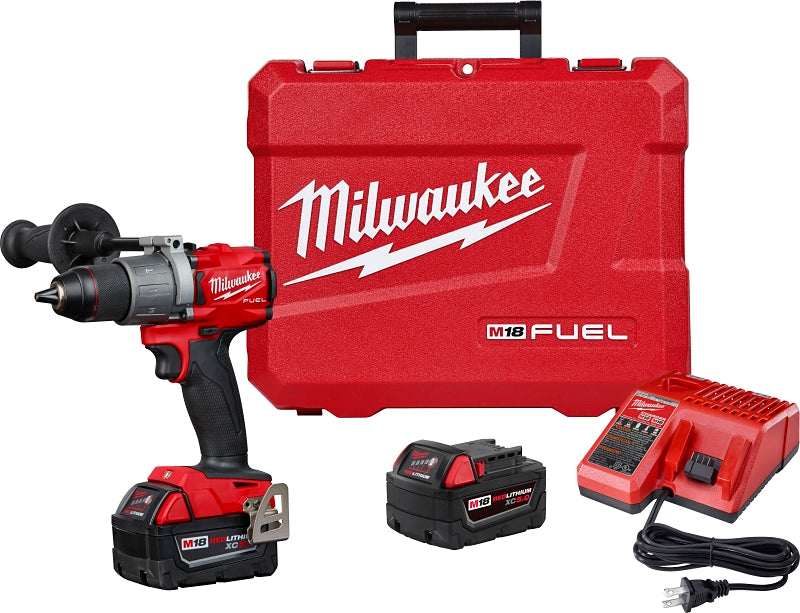 Milwaukee M18 FUEL 2904-22 Hammer Drill Kit, Battery Included, 18 V, 5 Ah, 1/2 in Chuck, Ratcheting Chuck