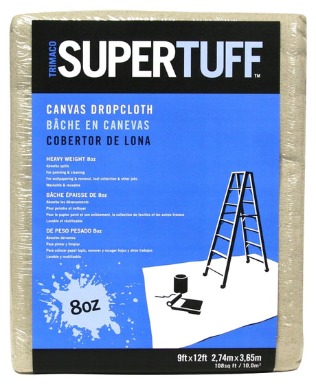 Trimaco 58901 Drop Cloth, 12 ft L, 9 ft W, Canvas, Tan