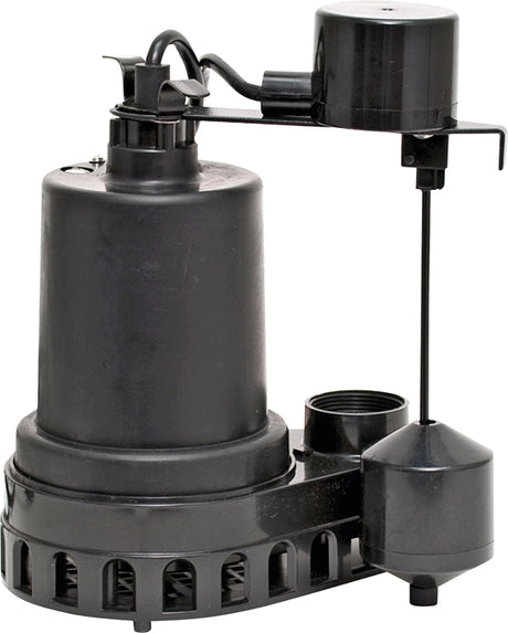 Superior Pump 92572 Sump Pump, 4.9 A, 120 V, 0.5 hp, 1-1/2 in Outlet, 55 gpm, Thermoplastic