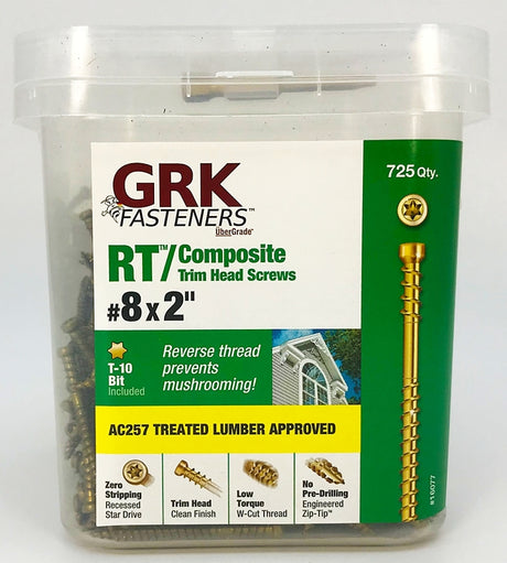 GRK Fasteners RT Series 16077 Screw, #8 Thread, 2 in L, Reverse Thread, Trim Head, Star Drive, Steel, 725 PAIL