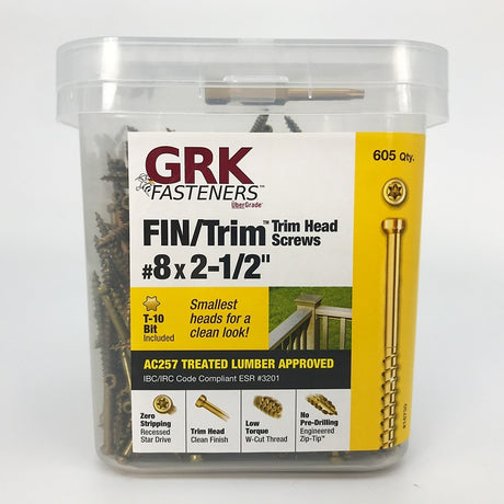 GRK Fasteners FIN/Trim 16730 Screw, #8 Thread, 2-1/2 in L, Trim Head, Star Drive, Steel, 605 PAIL