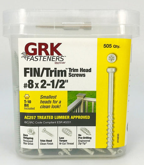 GRK Fasteners FIN/Trim 16830 Screw, #8 Thread, 2-1/2 in L, Trim Head, Star Drive, Steel, 505 PAIL