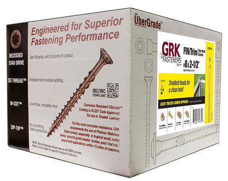 GRK Fasteners FIN/Trim 15730 Screw, #8 Thread, 2-1/2 in L, Trim Head, Star Drive, Steel, 3500 BX