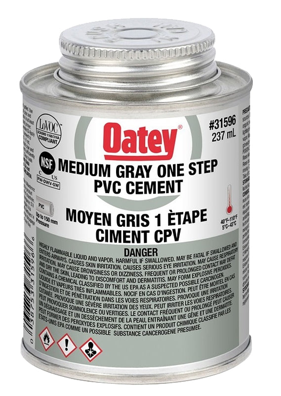Oatey 31596 One-Step Cement, 236 mL Can, Liquid, Gray