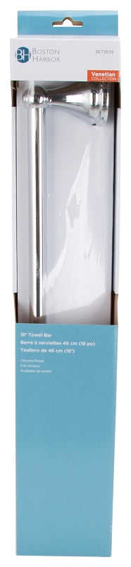Boston Harbor L5018-26-103L Towel Bar, 18 in L Rod, Chrome, Surface