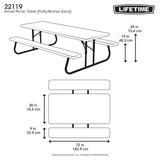 Lifetime Products 60110 Picnic Table, 30 in W, 72 in D, 29 in H, HDPE Table, Foldable