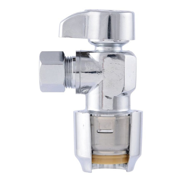 SharkBite Max Series UR23036A4 Angle Stop Ball Valve, 1/2 x 3/8 in Connection, Push-To-Connect x Compression