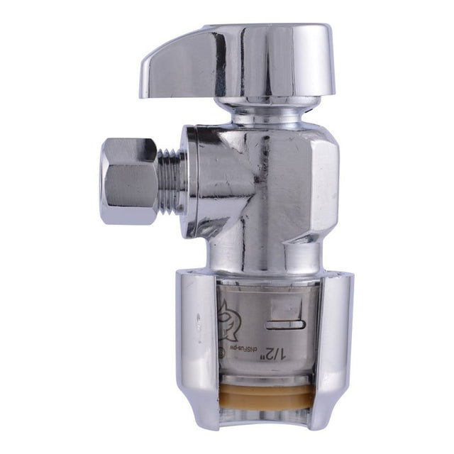SharkBite Max Series UR23336 Angle Stop Ball Valve, 1/2 x 1/4 in Connection, Push-To-Connect x Compression