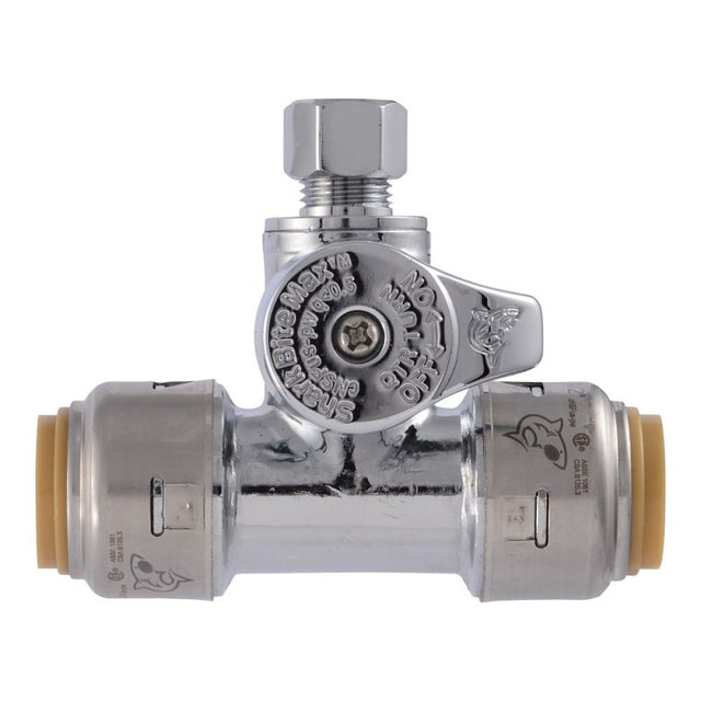SharkBite Max Series UR24983A Service Stop Ball Valve, 1/2 x 1/4 in Connection, Push-To-Connect x Compression