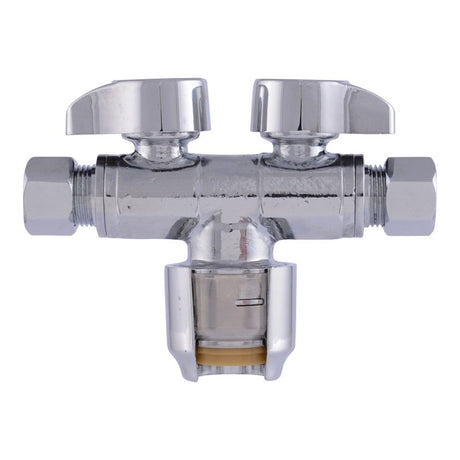 SharkBite Max Series URDS123838 Dual Outlet Stop Ball Valve, 1/2 x 3/8 x 3/8 in Connection, 125 psi Pressure