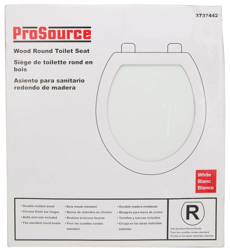 ProSource T-17WMC Toilet Seat, Round, MDF Molded Fiberboard, White, Bar Hinge