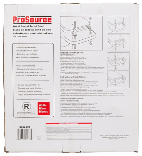 ProSource T-17WMC Toilet Seat, Round, MDF Molded Fiberboard, White, Bar Hinge