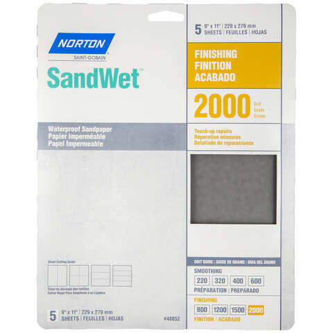 Norton SandWet 11 in. L X 9 in. W 2,000 Grit Aluminum Oxide Waterproof Sandpaper 5 pk