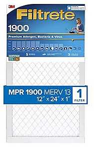 Filtrete UT20-4 Air Filter, 12 in L, 24 in W, 13 MERV, 1900 MPR, Pack of 4