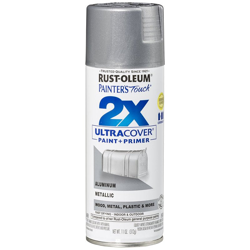Painter's Touch 2X Ultra Cover 334058 Spray Paint, Satin, Aluminum, 12 oz Aerosol Can