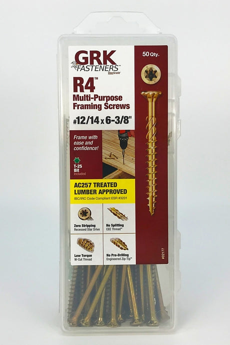 GRK Fasteners R4 02177 Framing and Decking Screw, #12 Thread, 6-3/8 in L, Star Drive, Steel, 9 PK