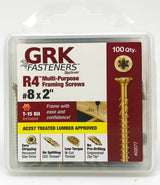 GRK Fasteners R4 02077 Framing and Decking Screw, #8 Thread, 2 in L, Star Drive, Steel, 100 PK