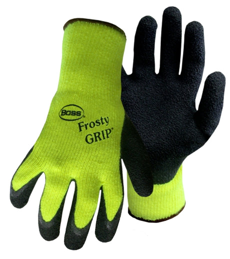 Boss 8439NX Work Gloves, XL, 12 in L, Knit Wrist Cuff, Acrylic/Latex, Black/Hi-Viz Green