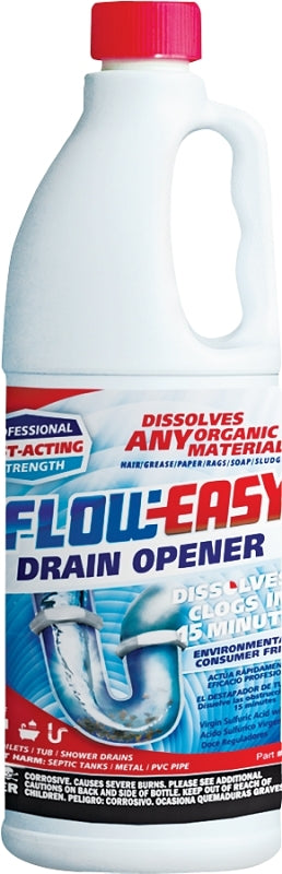 Flow-Easy FE32 Drain Opener, Liquid, Dark Brown, 1 qt Bottle, Pack of 12