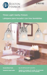 Boston Harbor LYB130928-3VL-BN Vanity Light Fixture, 60 W, 3-Lamp, A19 or CFL Lamp, Steel Fixture