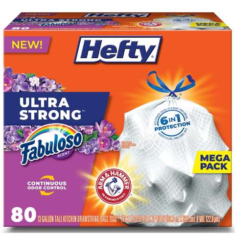 Hefty Ultra Strong 13 gal Fabuloso Scent Tall Kitchen Bags Drawstring 80 pk 0.9 mil, Pack of 3