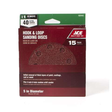 Ace 5 in. Aluminum Oxide Hook and Loop Sanding Disc 40 Grit Coarse 15 pk