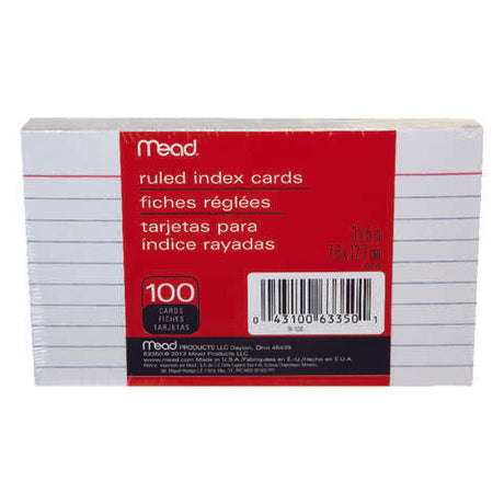 Mead 3 in. H X 5 in. W Ruled Index Cards White 100 pk, Pack of 12