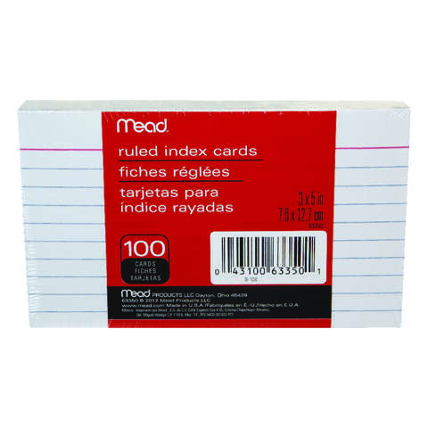 Mead 3 in. H X 5 in. W Ruled Index Cards White 100 pk, Pack of 12