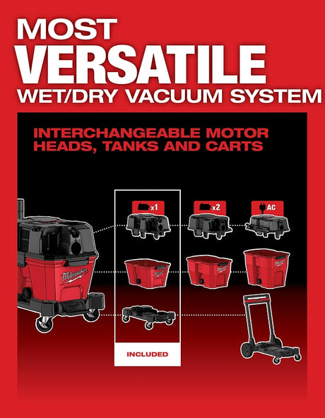 Milwaukee M18 FUEL 0910-20 Wet/Dry Vacuum, 6 gal, 87 cfm Air, Cartridge, 18 V
