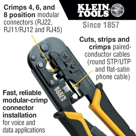 Klein Tools 7.5 in. Modular Crimper Black/Yellow 1 pk