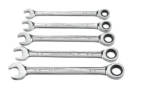 GearWrench 93005 Wrench Set, 5-Piece, Alloy Steel, Chrome, Specifications: SAE Measurement, 12-Point Drive Type