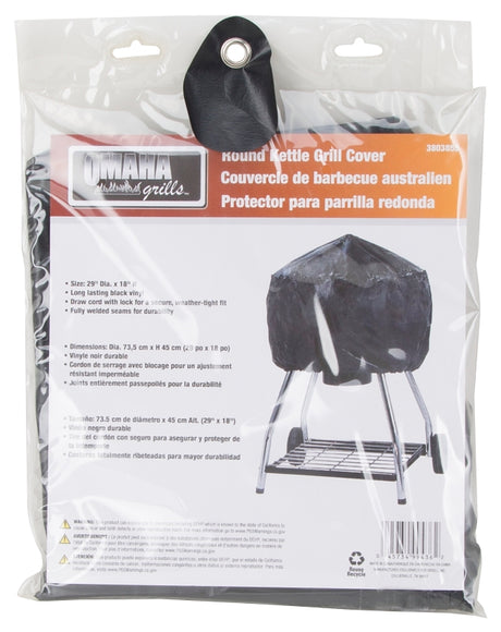 Omaha SPC053L Kettle Grill Cover, 29 in W, 18 in H, Vinyl, Black