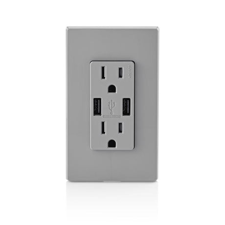 Leviton Decora 15 amps 125 V Gray Outlet and USB Charger 5-15R 1 pk