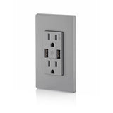 Leviton Decora 15 amps 125 V Gray Outlet and USB Charger 5-15R 1 pk