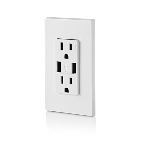 Leviton Decora 15 amps 125 V Duplex White Outlet and USB Charger 5-15R 3 pk
