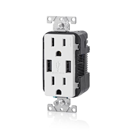 Leviton Decora 15 amps 125 V Duplex White Outlet and USB Charger 5-15R 3 pk