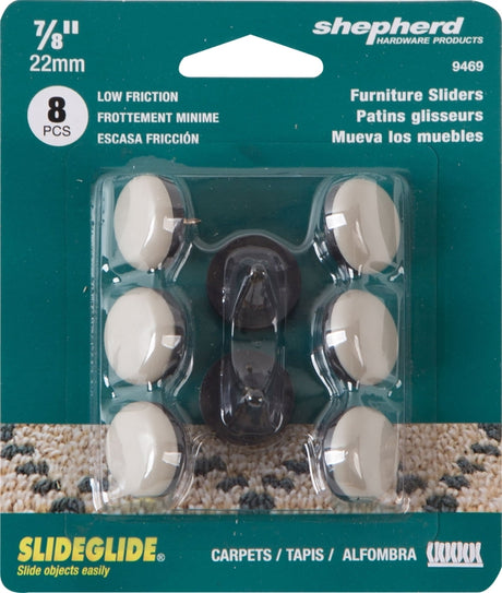 Shepherd Hardware 9469 Furniture Pad, Round, 7/8 in Dimensions, Polyethylene, Black/Tan, 8 PK
