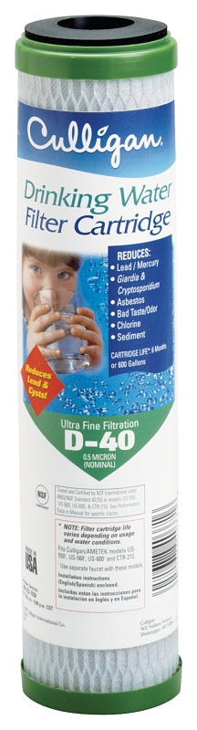 Culligan D-40A Replacement Water Filter, For: Culligan US-600A Undersink Drinking Water Filtration, 0.5 um Filter