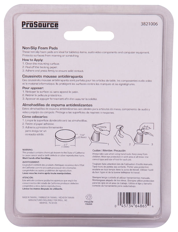 ProSource FE-50710-PS Furniture Gripper Pad, SBR, Black, 1/2 in Dia, 7/64 in Thick, Round