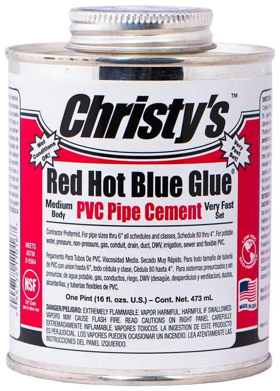 Christy's Red Hot Blue Glue RH-RHBV-PT-24 Medium-Bodied Cement, 1 pt Can, Liquid, Blue