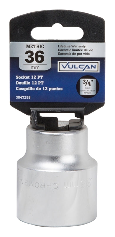 Vulcan MT-SM6036 Drive Socket, 36 mm Socket, 3/4 in Drive, 12-Point, Chrome Vanadium Steel, Chrome