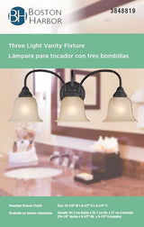 Boston Harbor LYB130928-3VL-VB Vanity Light Fixture, 60 W, 3-Lamp, A19 or CFL Lamp, Steel Fixture