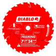 Diablo D0724A Circular Saw Blade, 7-1/4 in Dia, 5/8 in Arbor, 24-Teeth, Carbide Cutting Edge, Pack of 10