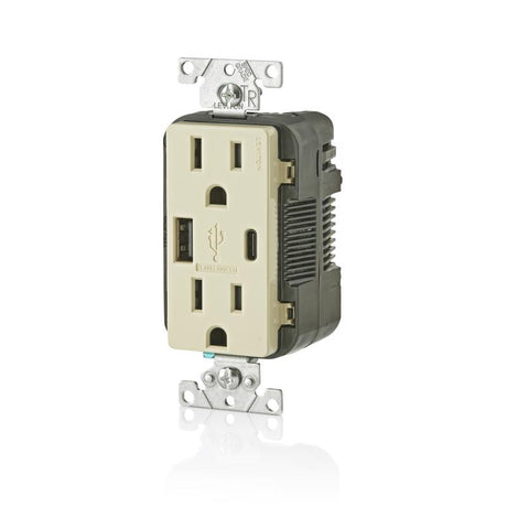 Leviton Decora 15 amps 125 V Type A/C Duplex Ivory Outlet and USB Charger 5-15R 1 pk